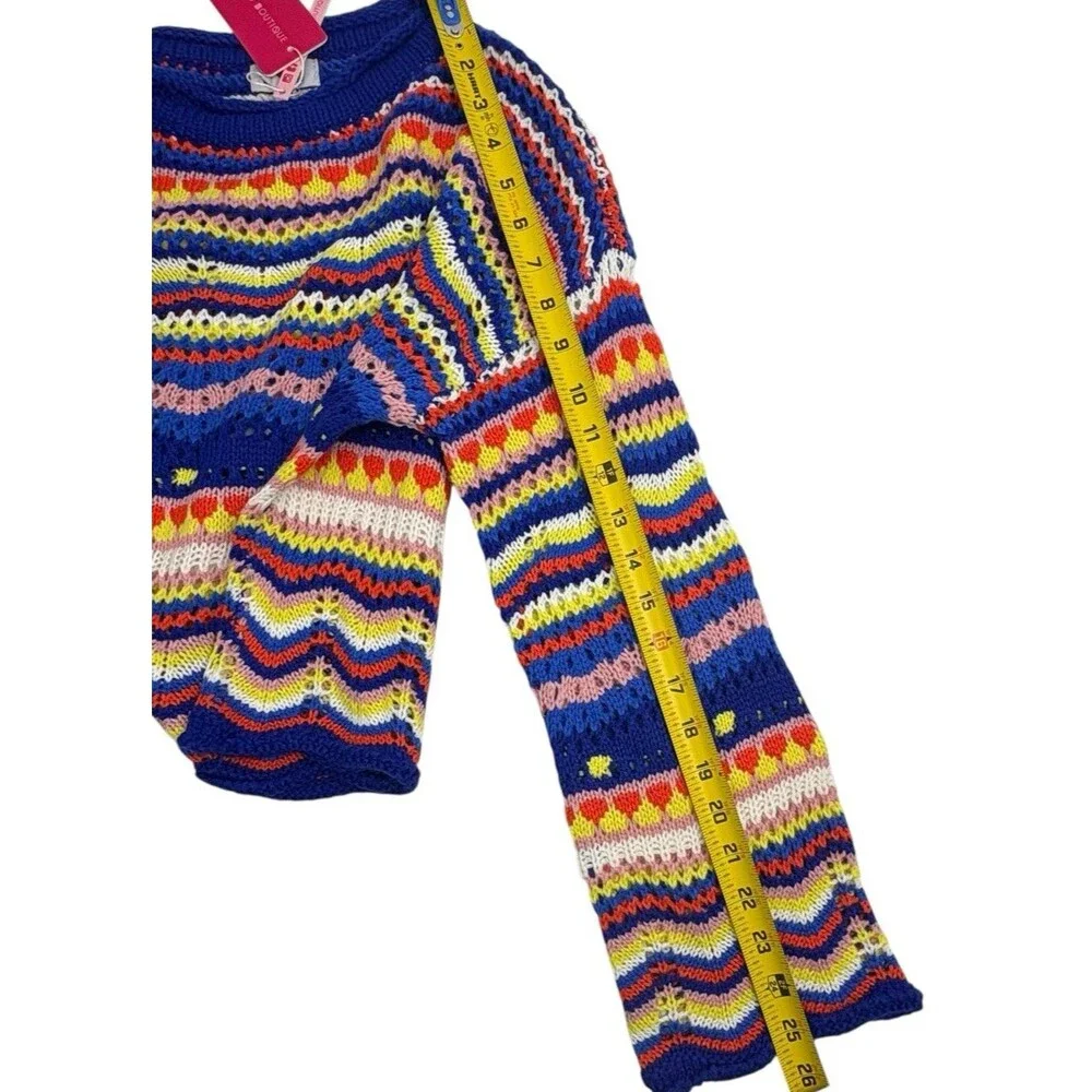 NWT Crochet Open Knit Colorful Striped Sweater Boho Beginning Boutique S/M